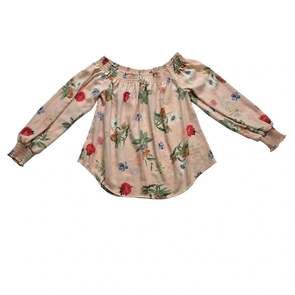 Express Floral Off Shoulder Smocked Blouse Pink Boho Women’s S - Picture 1 of 9